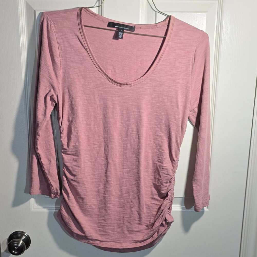 Women's 3/4 sleeve, scoop neck, scrunched side, tee, L